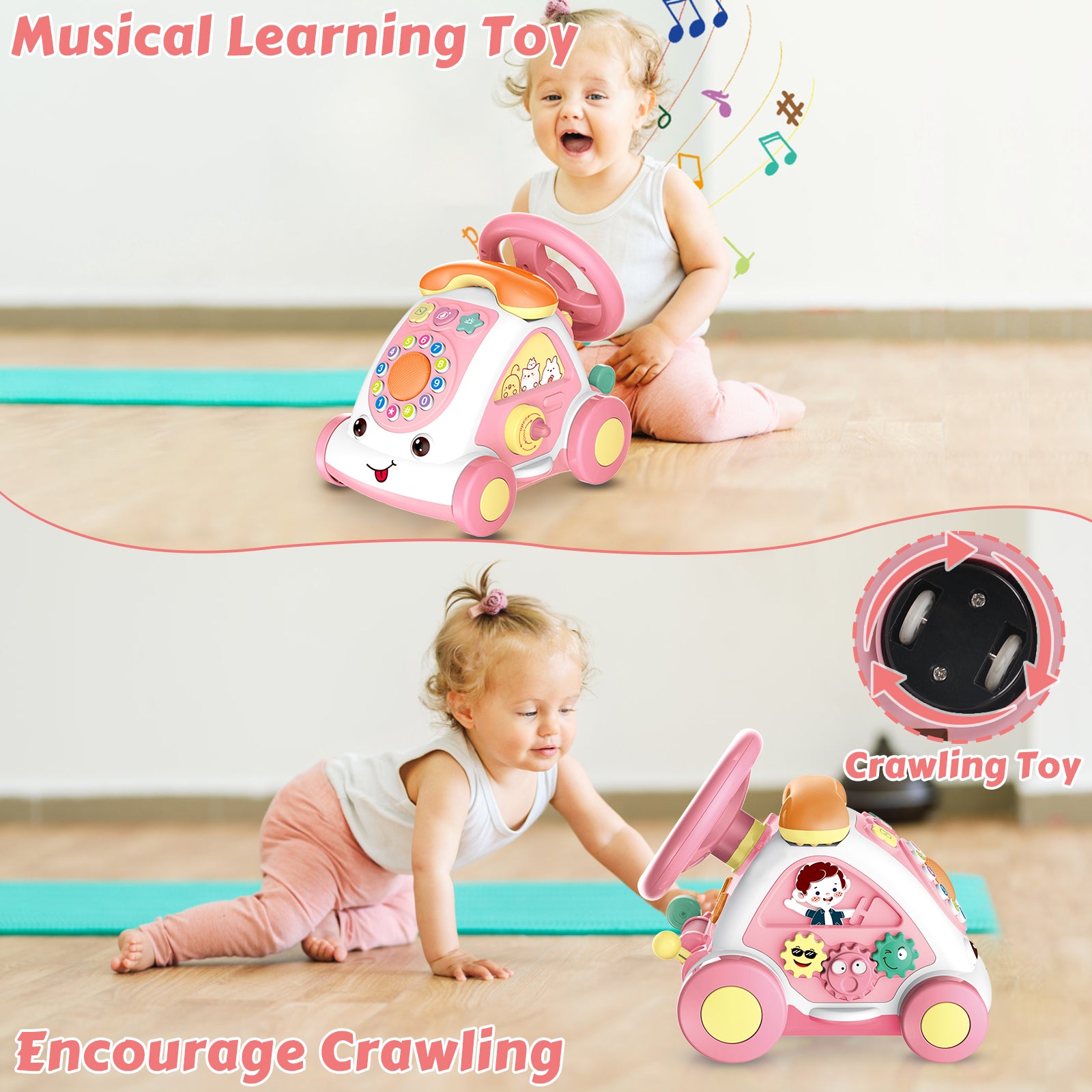 JovialStep Music Toddler Toys with Car/Sound/Music/Steering Wheel/Telephone/Lights Multi-Functional Car Early Educational Birthday Gift for Girl