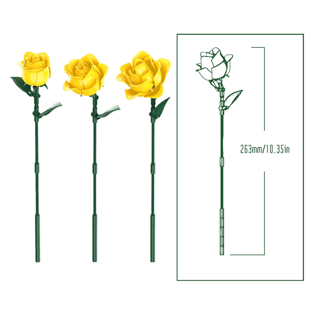 Jovialboom Flowers Bouquet Building Set - 12 Roses Yellow Roses Building Blocks for Home Decor