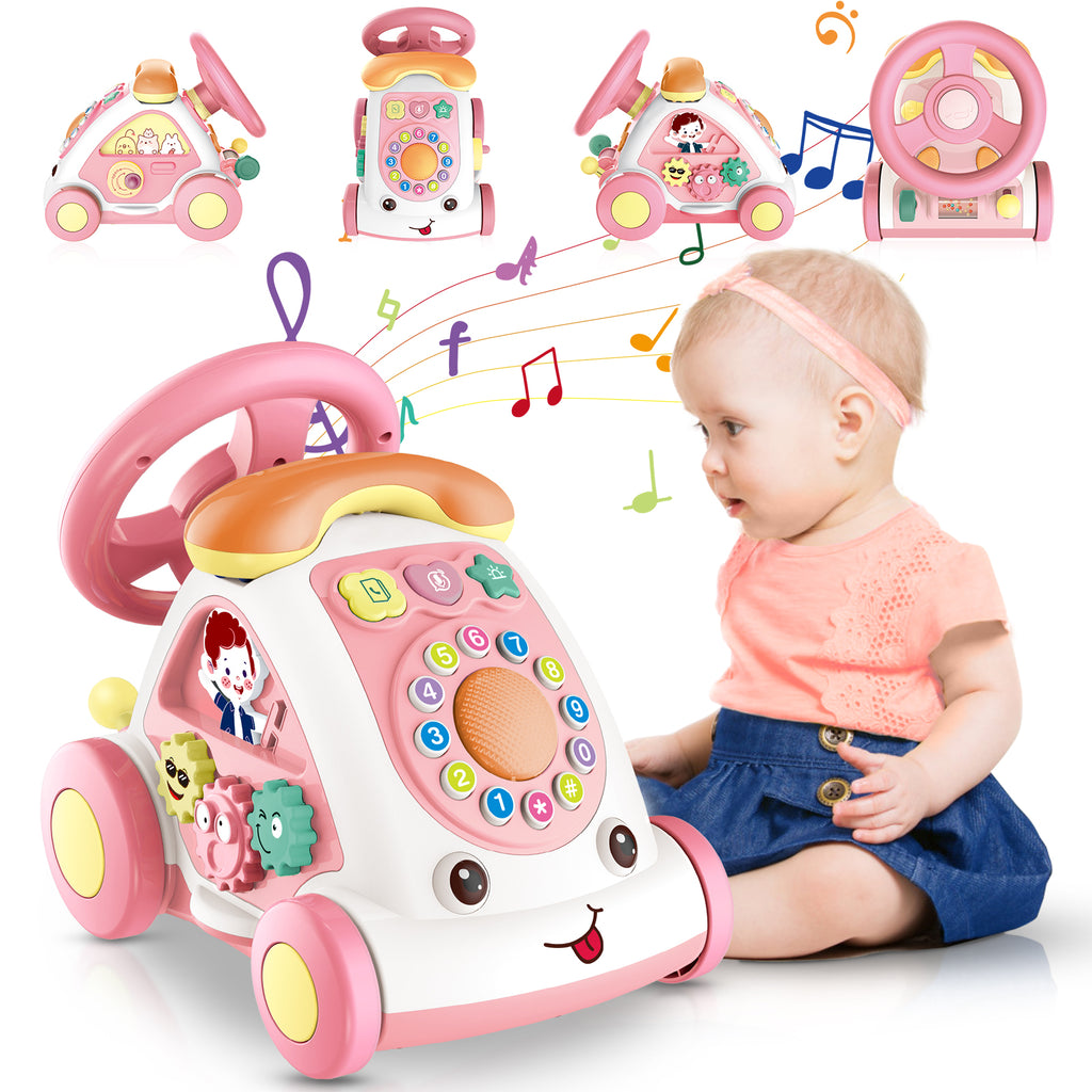 JovialStep Music Toddler Toys with Car/Sound/Music/Steering Wheel/Telephone/Lights Multi-Functional Car Early Educational Birthday Gift for Girl