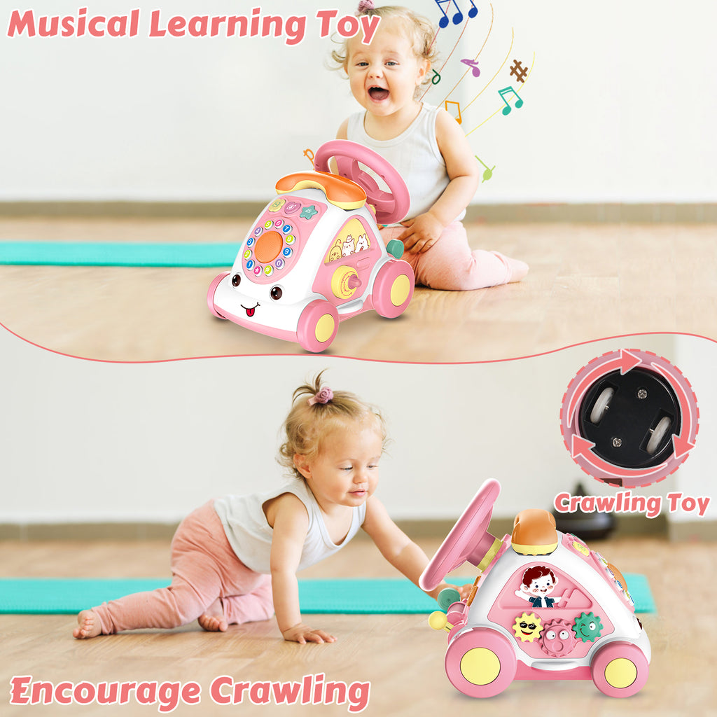 JovialStep Music Toddler Toys with Car/Sound/Music/Steering Wheel/Telephone/Lights Multi-Functional Car Early Educational Birthday Gift for Girl