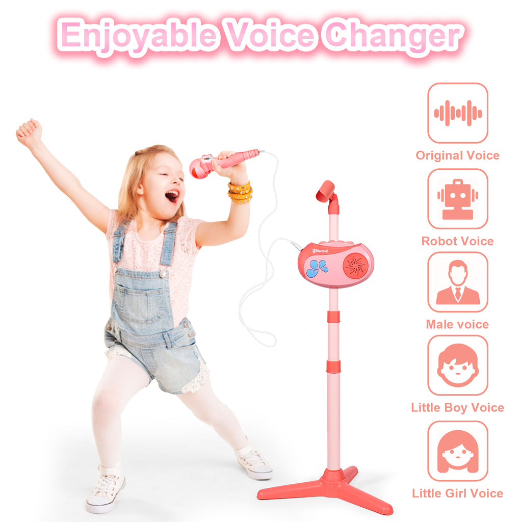 Jovialboom Bluetooth Karaoke Machine for Girls with Adjustable Stand, Karaoke Microphone with Vioce Changer, Singing Recorder